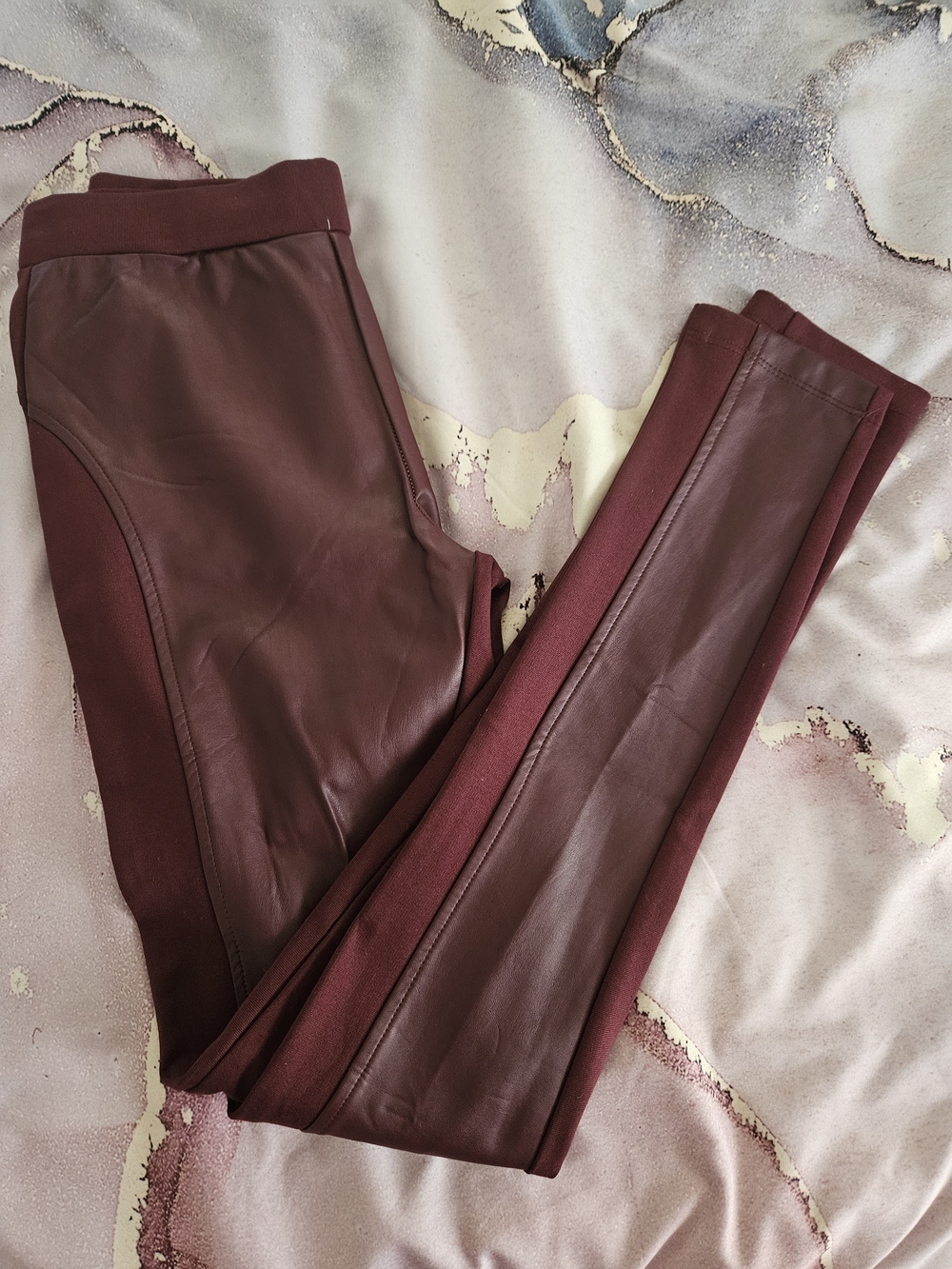 Women's Faux Leather Ponte Leggings - Burgundy